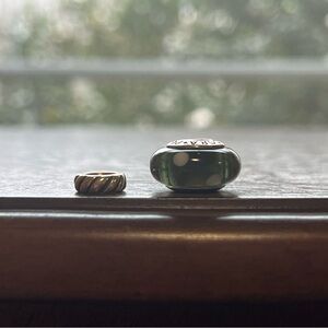 Pandora Green and White Glass Bead with Silver Charm